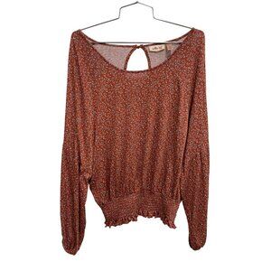 Willow+Root Blouse Size XS Floral Long Sleeve Cutout Back Rust Bohemian Cottage